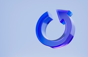 3D refresh icon, circular rotate arrow symbol. Colorful gradient glass like icon, trending glass holographic icon, for graphic design, UI UX interfaces, 3d render illustration.
