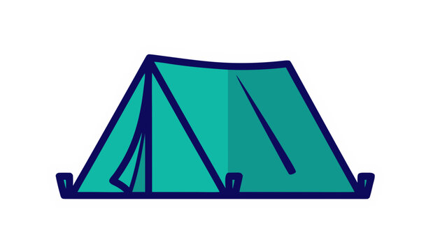 Teal Blue A Frame Tent Camping Shelter With Dark Blue Outline And White Border Isolated On Black Background Flat Design Minimalist Outdoor Gear Illustration