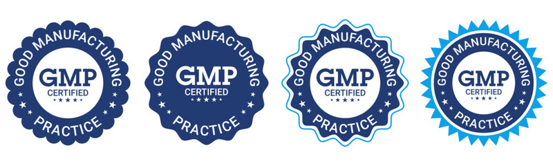 Blue GMP Certified Badge Labels Good Manufacturing Practice Emblem Set