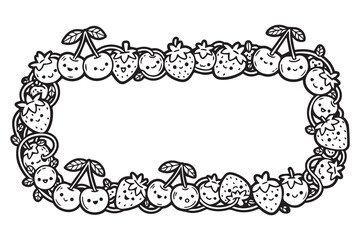  A frame made from cute doodle fruits (cherry, strawberry) in line art vector art illustration  11