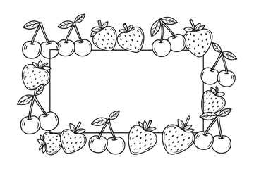  A frame made from cute doodle fruits (cherry, strawberry) in line art vector art illustration  6