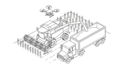 Agricultural machinery including a combine harvester drone and transport trailer
