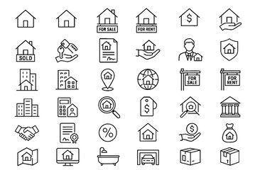 Real Estate & Home Line Icon Set &ndash; Editable Stroke Vector Icons