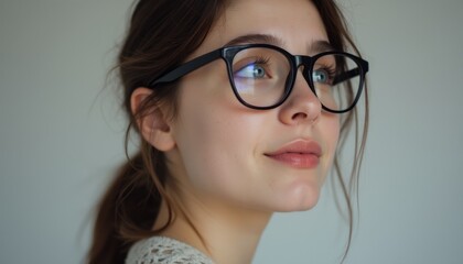 Young woman with glasses gazing thoughtfully