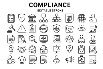Compliance Line Icons Set &ndash; Regulations, Audit, Law, Policy & Risk Management