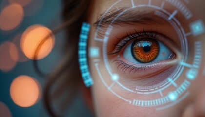 Close-up of a futuristic eye with digital interface