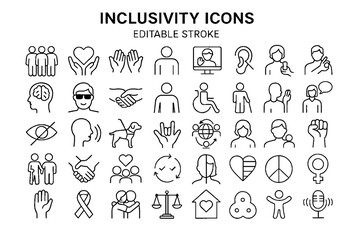 Inclusivity Icons Set &ndash; Editable Stroke Line Icons for Diversity, Equality & Community