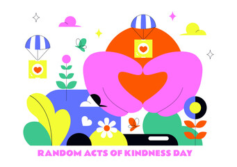 Random Acts of Kindness Day Vector Illustration on February 17th Various Small Actions to Give Happiness with Love in Flat Cartoon Background