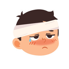Cartoon Boy with Head Injury and Bandage
