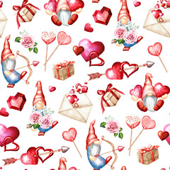 Happy Valentine day Seamless Pattern. Hand drawn watercolor illustrtion  isolated on the white background