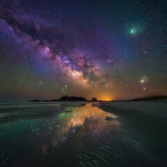 Starry Night Sky Reflecting On Beach at Sunset