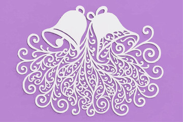 A stencil of white decorative wedding bells. A decorative element for cutting, printing, and window dressing.