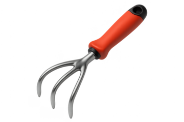 Gardening hand cultivator tool with a red handle