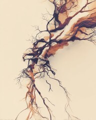 Minimal Artistic Tree Root Illustration on Soft Beige