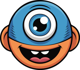 Funny cartoon face vector illustration with big smiley eyes
