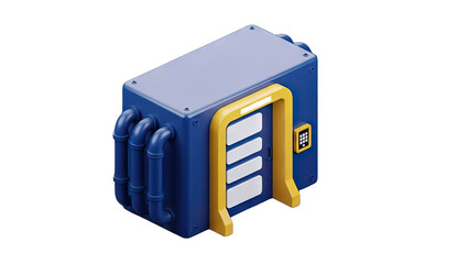 Isometric Industrial Machine with Door and Pipes