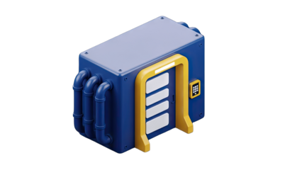 Isometric Industrial Machine with Door and Pipes