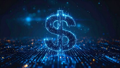 Abstract dollar sign glowing in digital matrix
