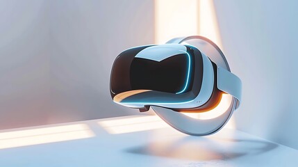 Minimal vr headset floating with soft shadows on neutral backdrop