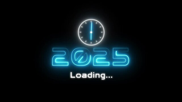 New year 2025 loading animation. Neon new year text animation. New year timer clock icon animation.