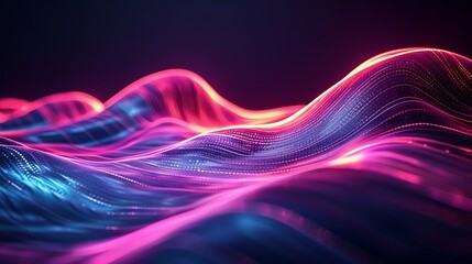 Tech wave made of flowing neon lines in dark environment