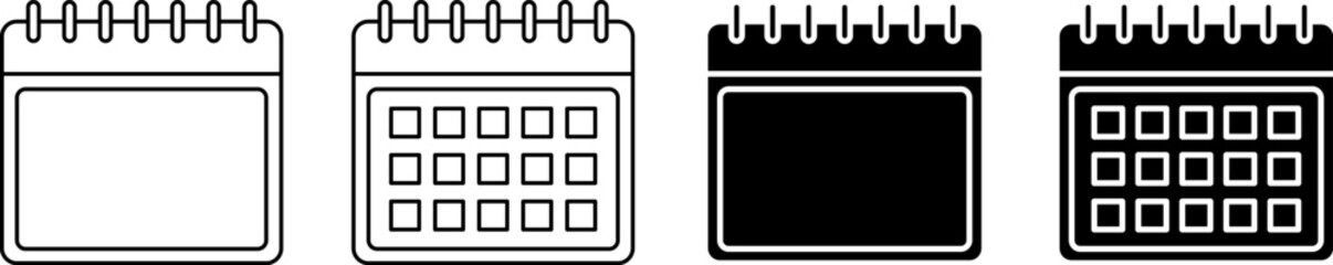 Four stylized notebooks with different designs and fill levels