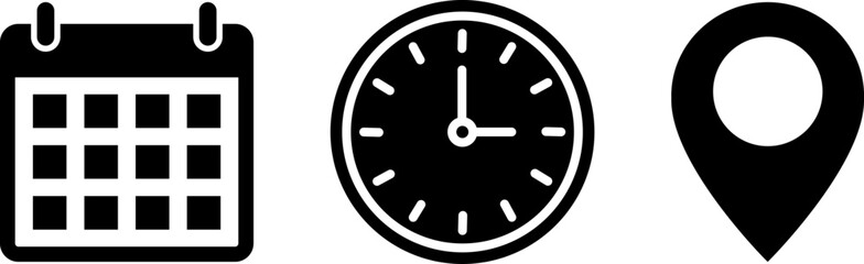 Calendar clock and location pin icons representing planning and scheduling