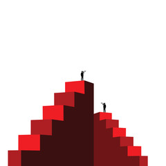 Business growth concept with silhouettes looking through telescopes on red steps representing leadership vision and future opportunities