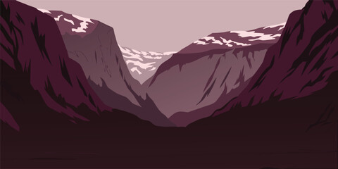 Dreamy mountain landscape with snowy peaks, a serene escape into nature's beauty for travel inspiration or tranquil background designs, inspiring wanderlust