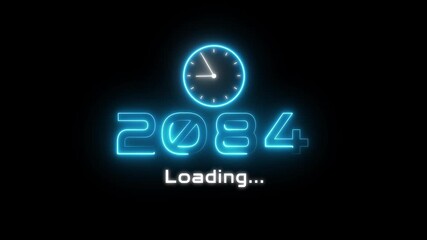 New year 2084 loading animation. Neon new year text animation. New year timer clock icon animation.