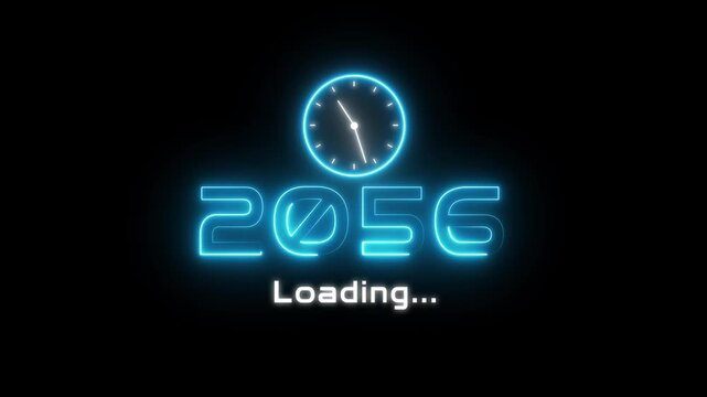 New year 2056 loading animation. Neon new year text animation. New year timer clock icon animation.