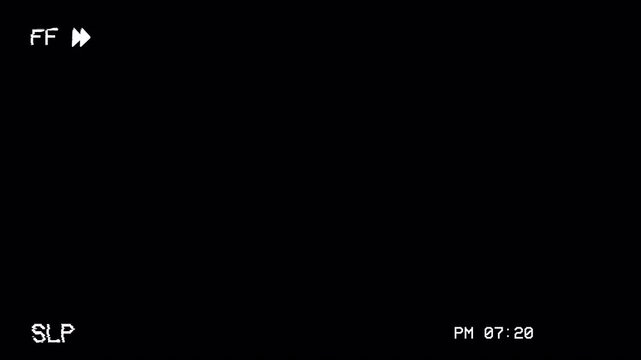 VHS Glitch Overlay Retro Analog Static Noise and Distortion Effect with VCR Tracking Artifacts, Fast Forward Indicator, and Time Code Screen Display 4k video animation seamless loop