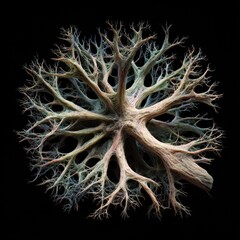 Spherical Neural Root Structure with Organic Branching Pattern on Black Background
