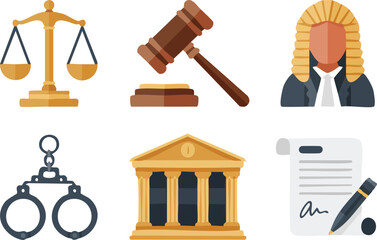 Geometric Solid $2D$ Law and Justice Vector Icon Set