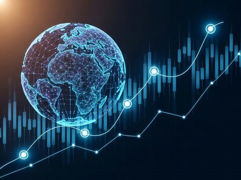 Global Financial Growth and Economic Trends Illustrated with Digital Earth and Stock Market Data. - Powered by Adobe
