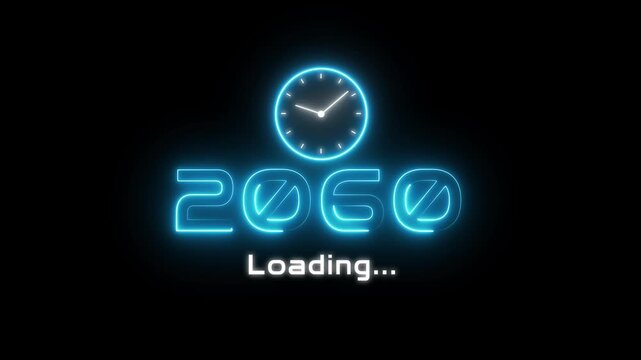 New year 2060 loading animation. Neon new year text animation. New year timer clock icon animation.