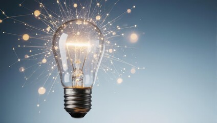 Illuminated light bulb surrounded by sparkling fireworks, suggesting ideas and innovation