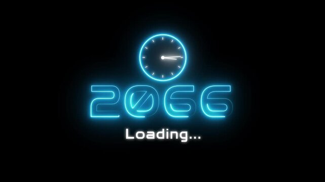 New year 2066 loading animation. Neon new year text animation. New year timer clock icon animation.