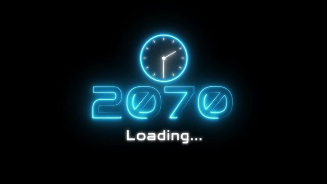 New year 2070 loading animation. Neon new year text animation. New year timer clock icon animation.