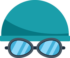 Swimming goggles and cap icon in flat style isolated on white background representing professional aquatic sport