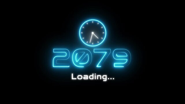 New year 2079 loading animation. Neon new year text animation. New year timer clock icon animation.