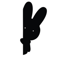 Cute Black Bunny Rabbit Peeking Corner Silhouette Mascot