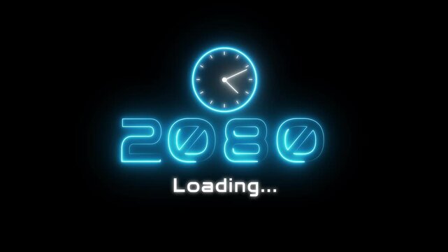 New year 2080 loading animation. Neon new year text animation. New year timer clock icon animation.