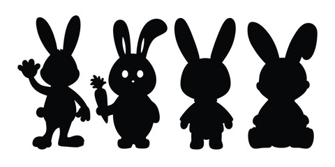 Fototapeta premium Cute Bunny Rabbit Hare Cartoon Silhouettes Set