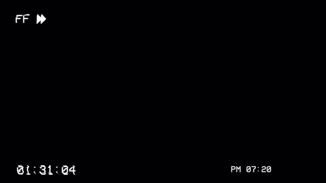 Retro VHS Tape Fast Forward Glitch Effect Overlay with Static Noise and Time Code Display 4k video animation seamless loop