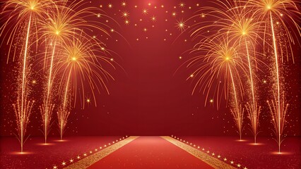 Firecracker Spark Border on Red Festive Background with blank space