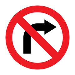 No right turn sign, road sign, traffic sign indicating directions of travel