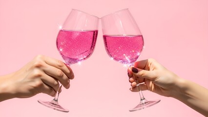 glasses with sparkly drinks in two hands at a celebration