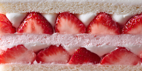 Delicious strawberry shortcake with layers of cream and fresh strawberries