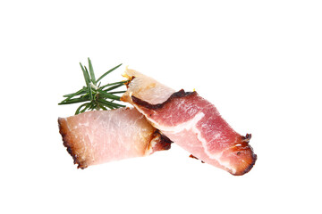 Smoked bacon slices, isolated on white background
